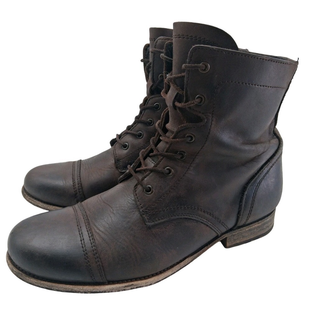 AllSaints Leather Combat Boots Mens Sz 11 Brown Cap Toe Zip Ankle Casual Boots